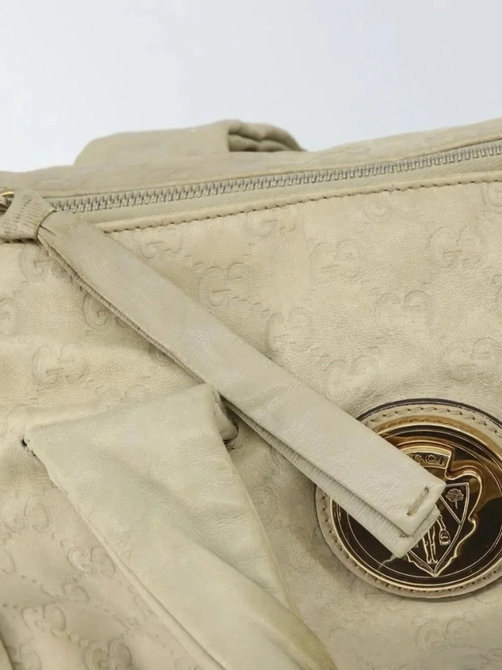 GUCCI GG Canvas Guccissima Histeria Bag Leather Ivory Gold 197020 Auth 159286 - Picture 11 of 16